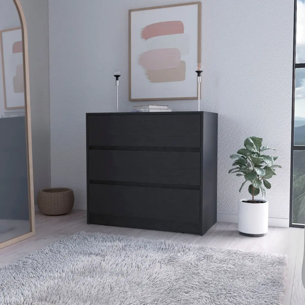 Black 3 Drawer Dresser Bedroom Furniture Solid Timber Storage furniture max