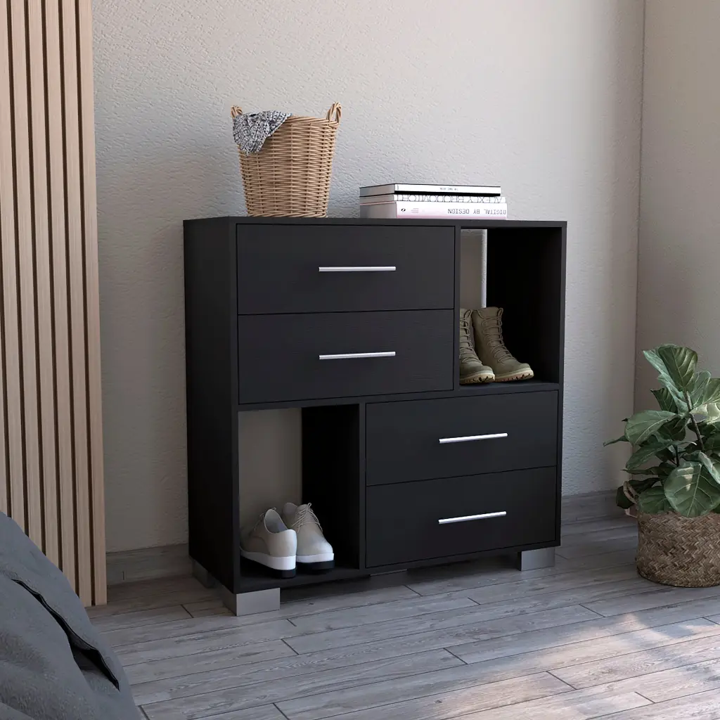 Brooks 2 Shelf 4 Drawer Gown Dresser Black Wengue Finish furniture max