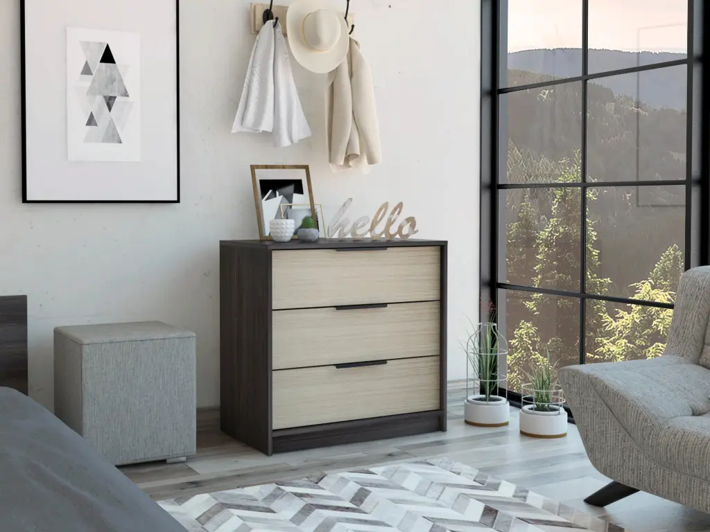 Cannon 3 Drawer Rectangle Dresser Black Wengue and Light Oak Finish furniture max