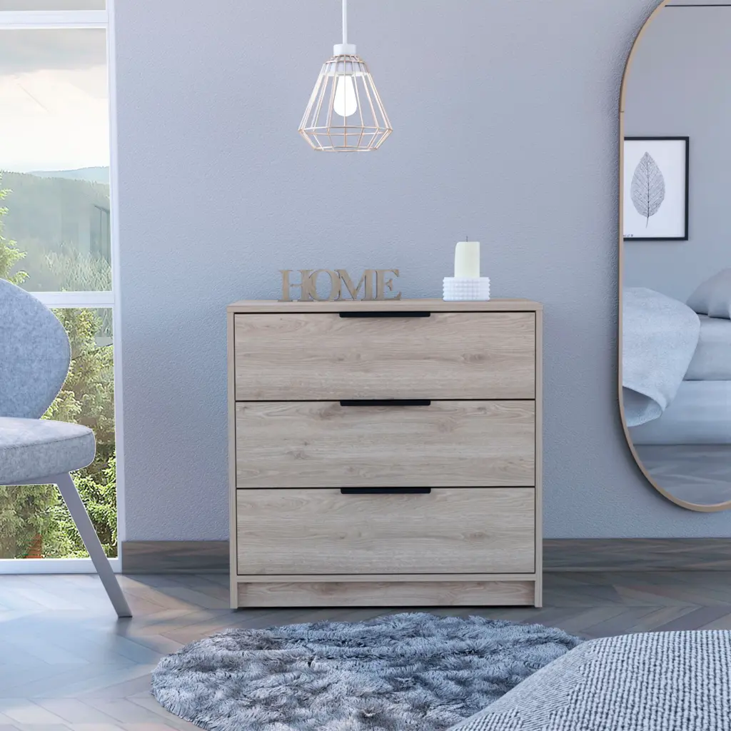 Cannon 3 Drawer Rectangle Gown Dresser Light Grey Particle Board furniture max