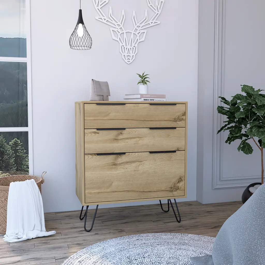Kirsage 3 Drawer Gown Dresser Light Oak Particle Board furniture max