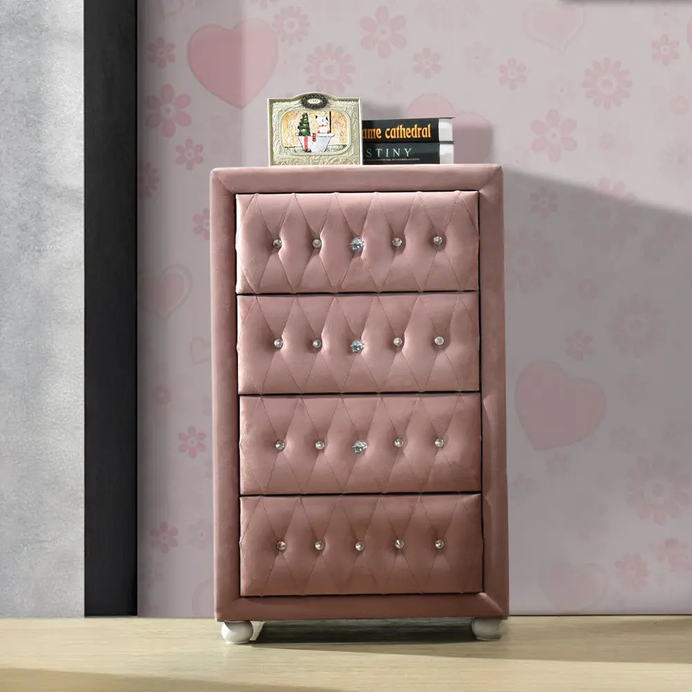 Pink 4 Drawer Chest Timber Bedroom Dresser Smooth Gliding Drawers furniture max