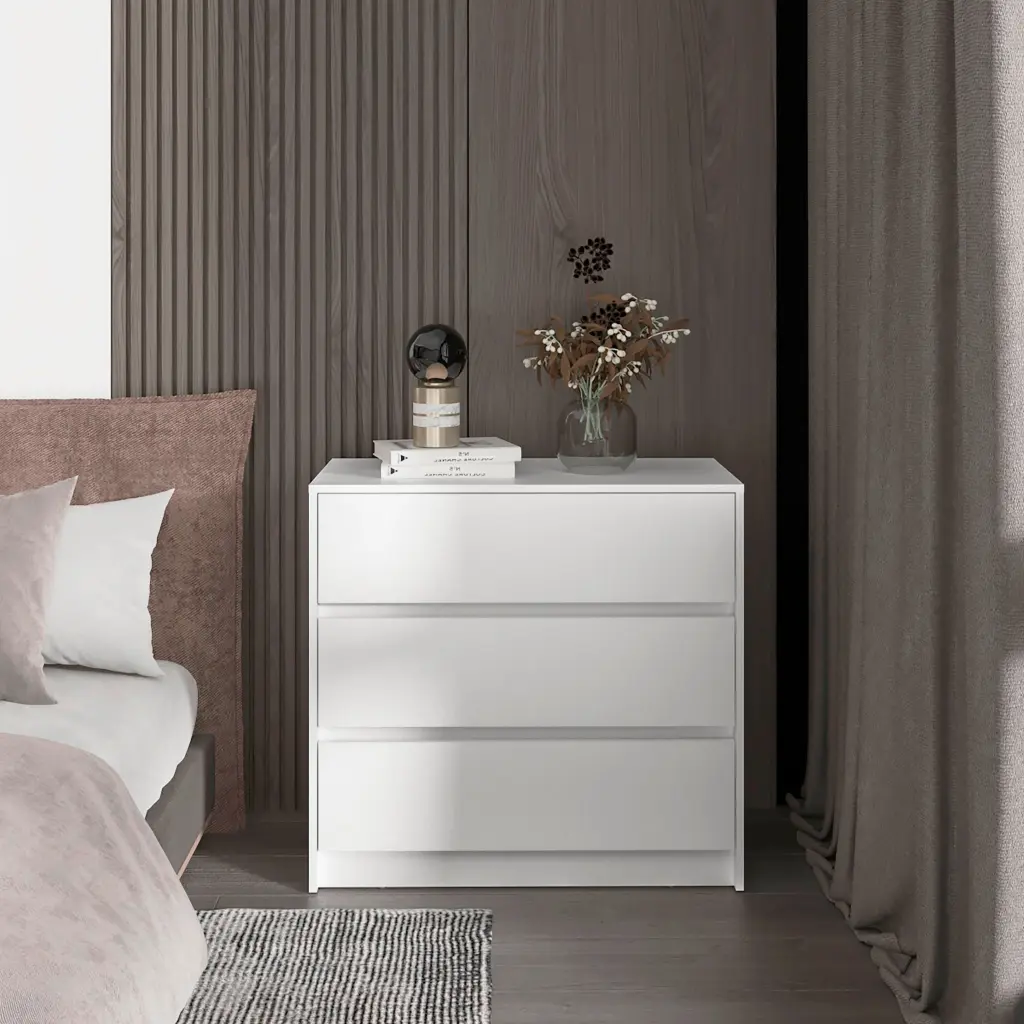 White 3 Drawer Dresser Bedroom, Wooden Storage Cabinet Smooth Gliding Drawers furniture max