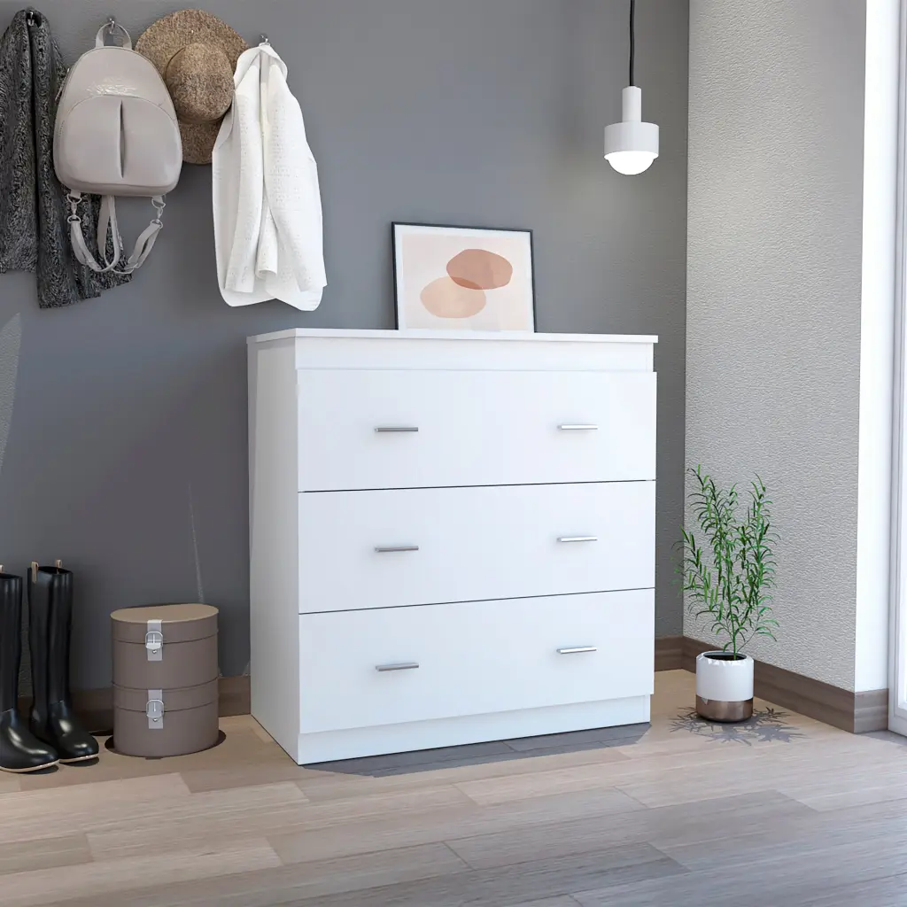 White 3 Drawer Dresser White Bedroom Particle Board Storage Cabinet furniture max