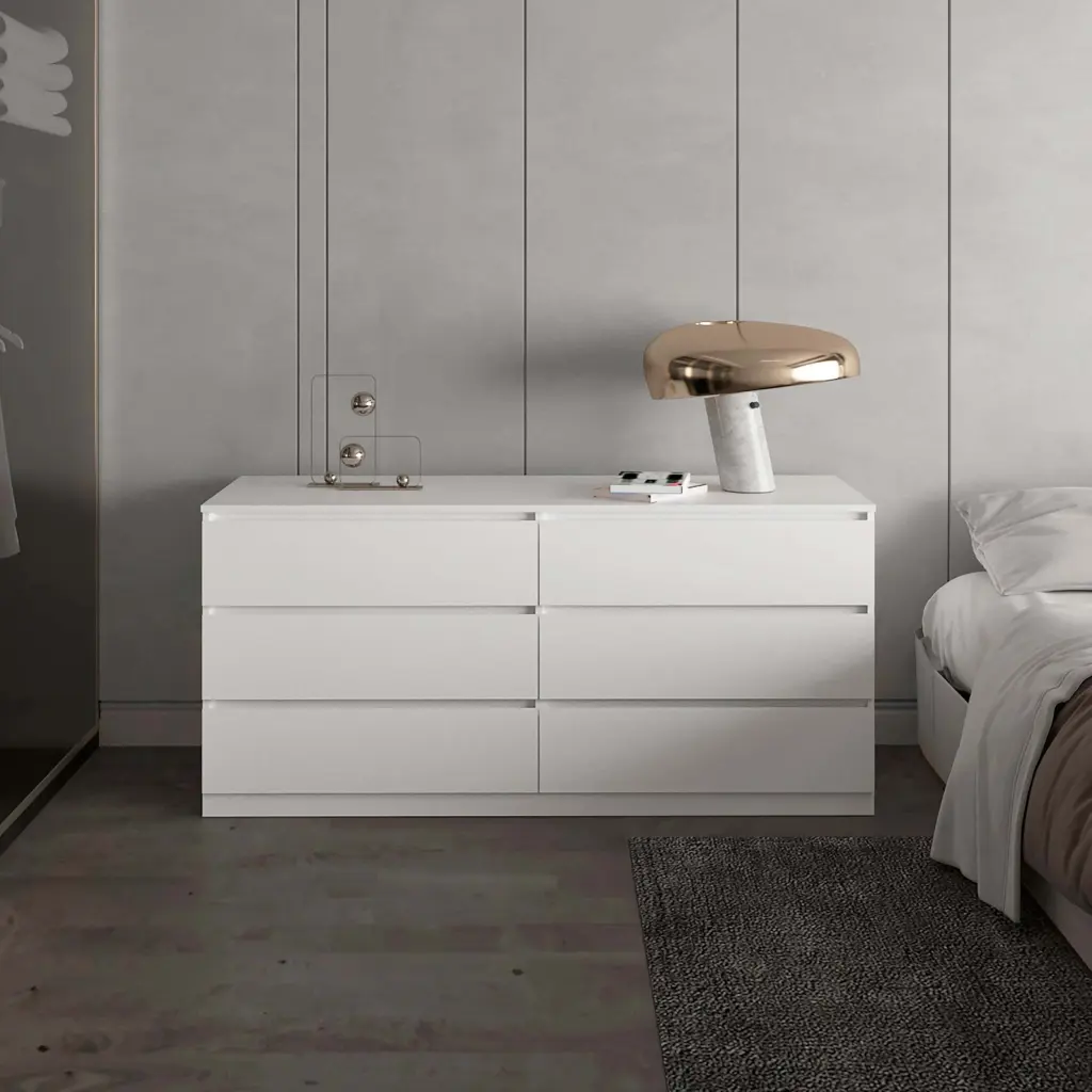 White 6 Drawer Rectangle Dresser White Particle Board furniture max