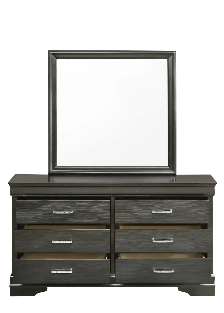 Modern Brooklyn 6 Drawer Dresser Wood Frame Gray Bedroom Storage Solution galaxy home furnishings