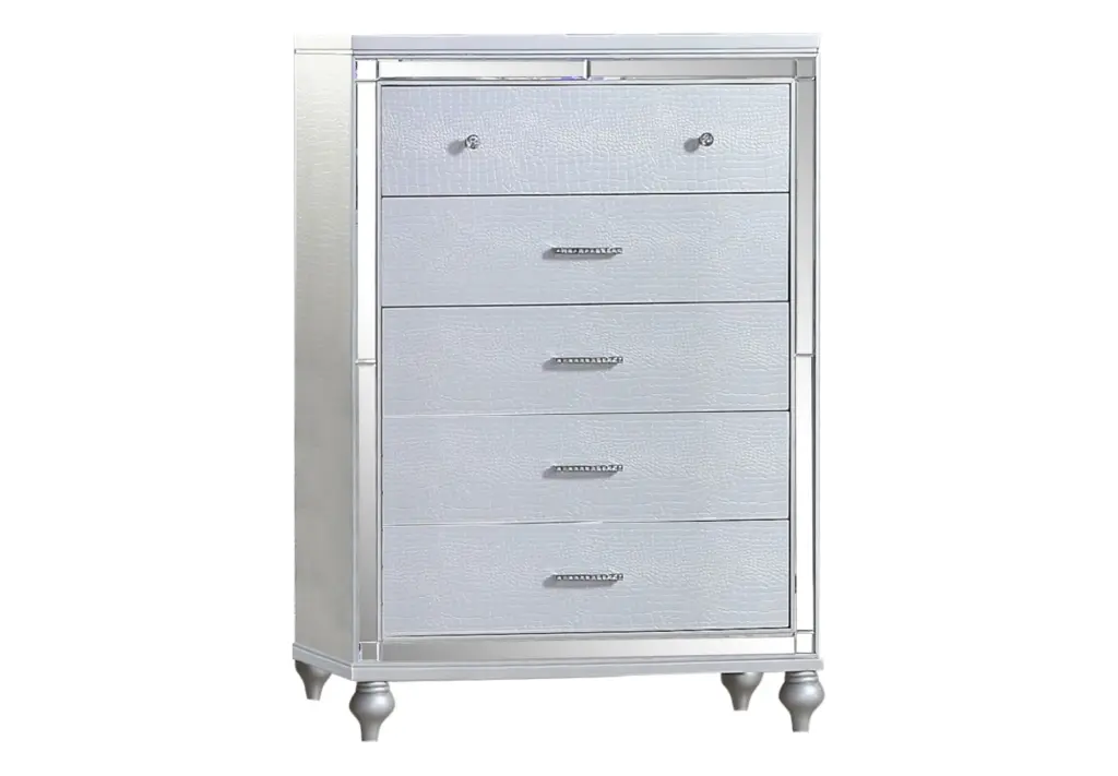 Sterling Mirror Framed Chest Wood Silver Hue Bedroom Dresser galaxy home furnishings