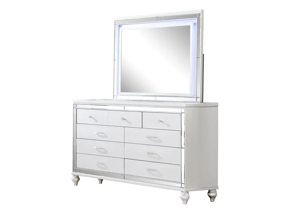 Sterling Mirror Framed Dresser Made Wood White Hue White Bedroom Furniture galaxy home furnishings