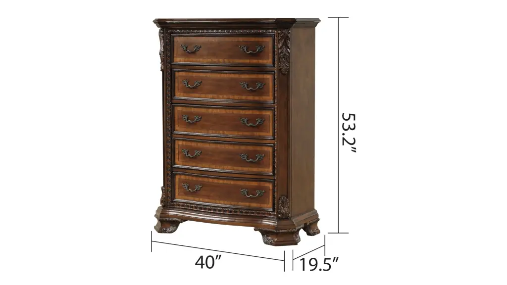 Traditional Style 5 Drawer Chest Metallic Drawer Pulls Made Wood Bedroom Dresser galaxy home furnishings