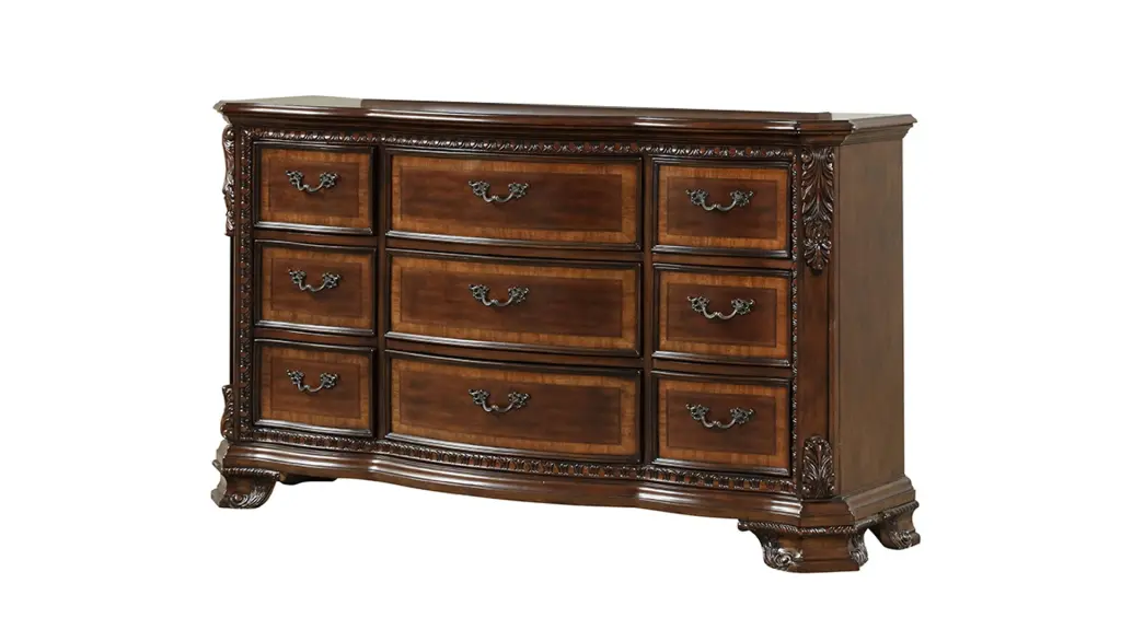 Traditional Style 9 Drawer Dresser Metallic Drawer Pulls Wood galaxy home furnishings