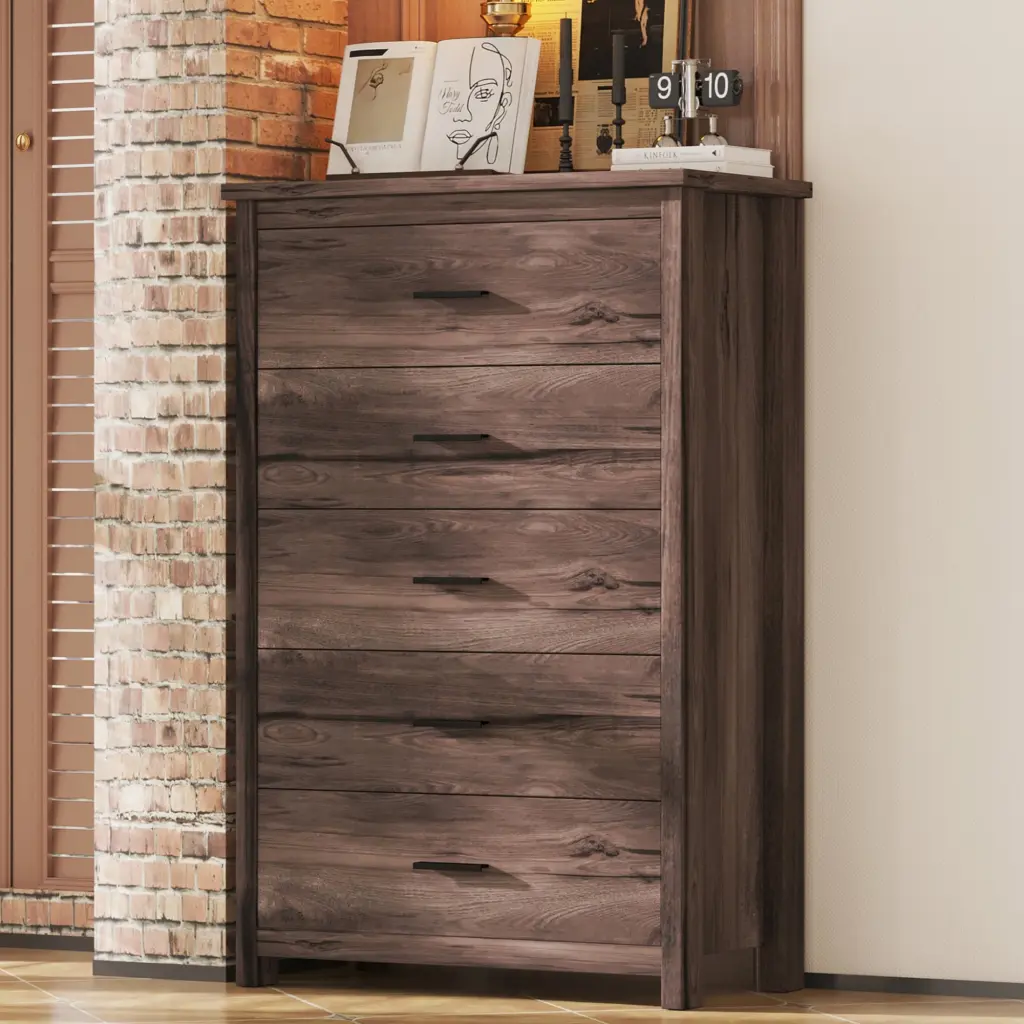 Retro American Country Style Wooden Dresser 5 Drawers Storage Cabinet homey life