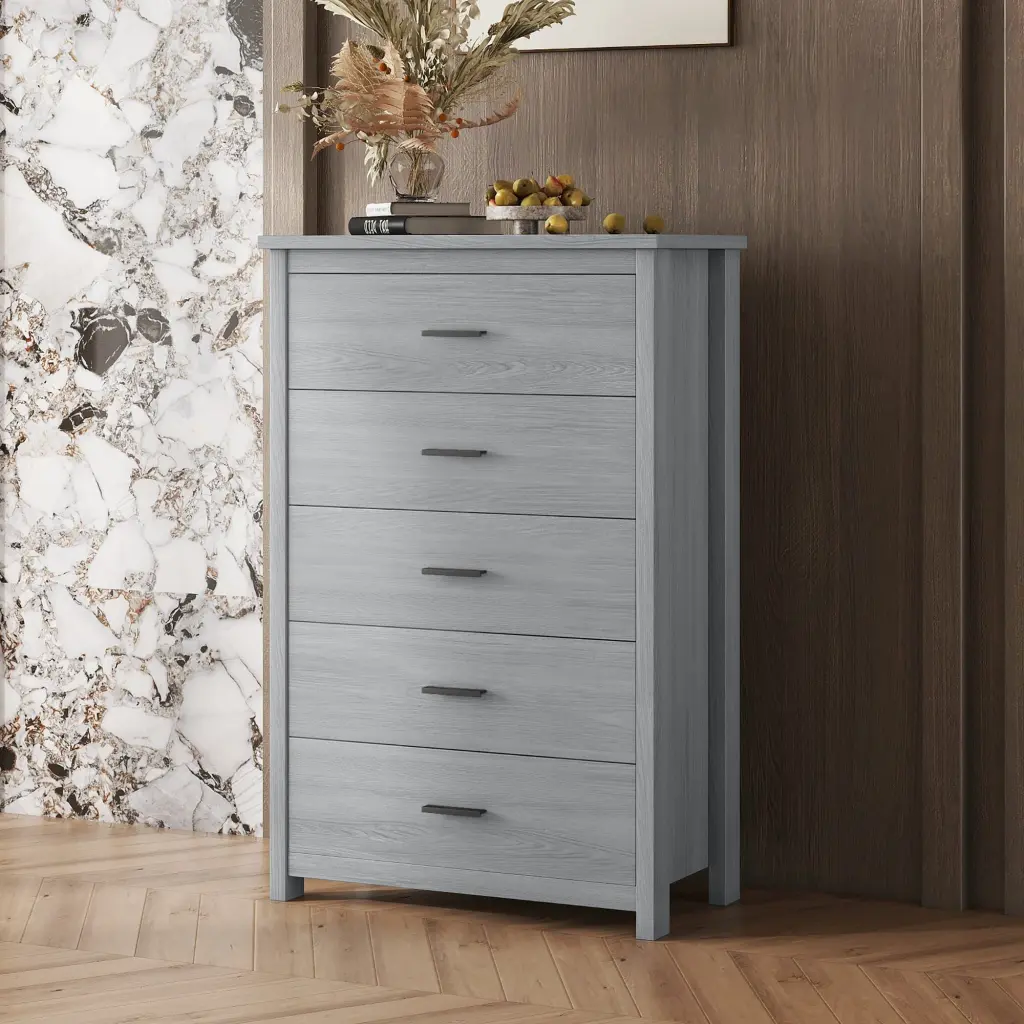 Retro American Country Style Wooden Dresser 5 Drawers Storage Cabinet homey life