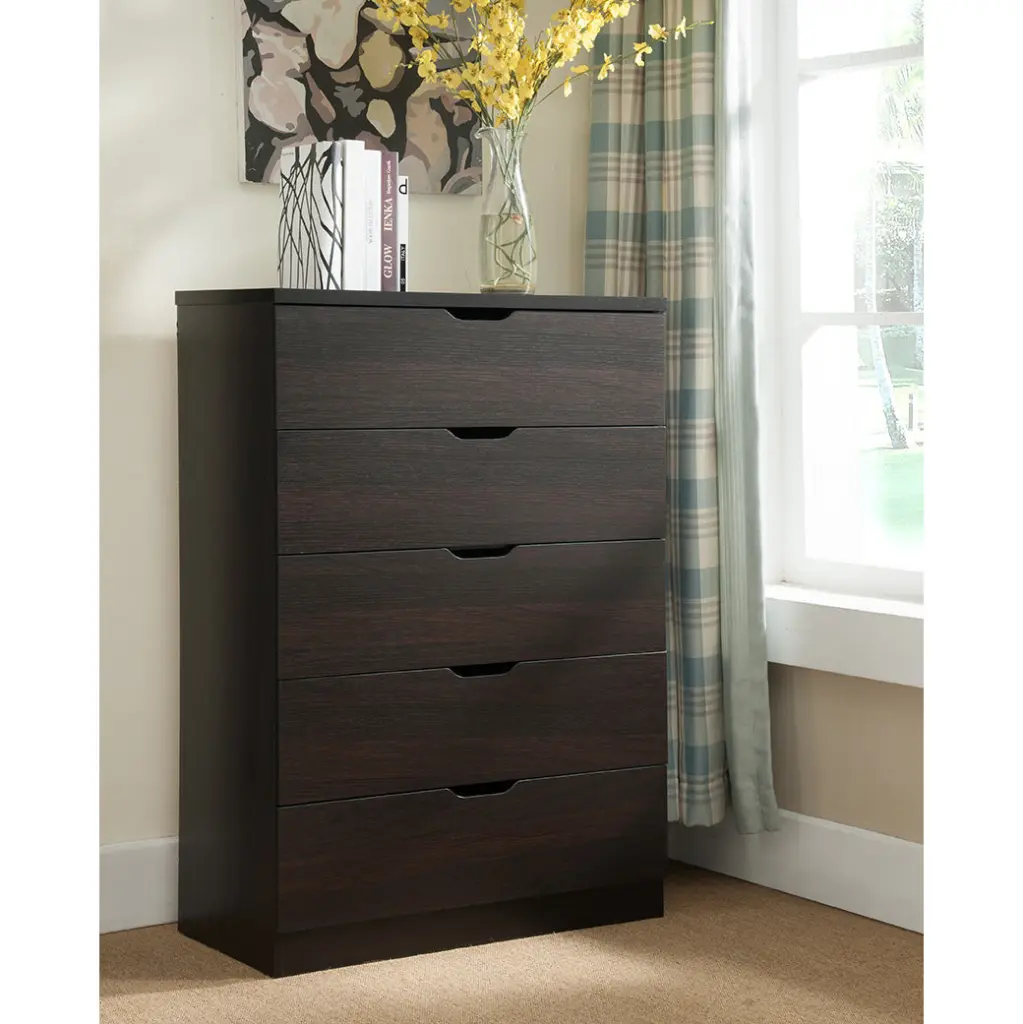 Practical 5 Drawer Chest Dark Brown Finish MDF Storage Furniture id usa