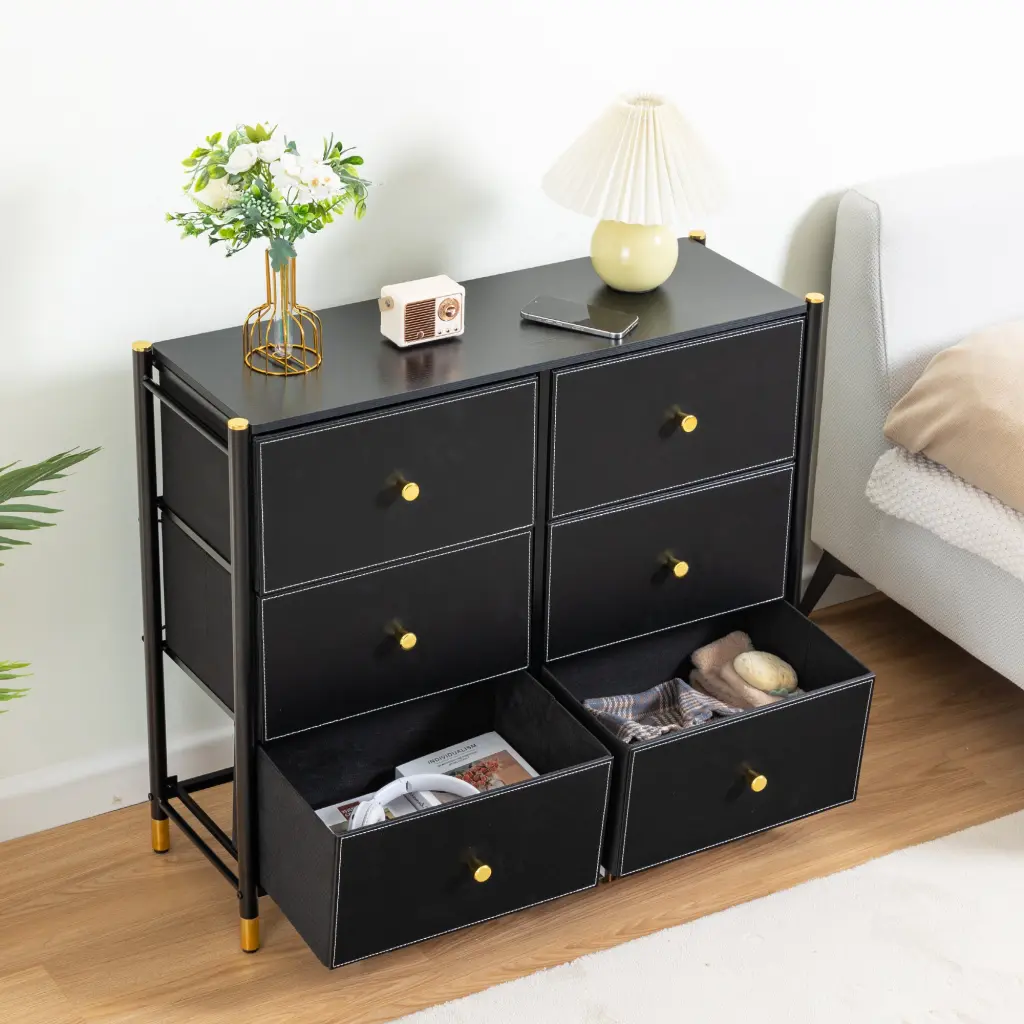 Tall Dresser 6 PU Hide Front Drawers and Storage Cabinet jxy furniture