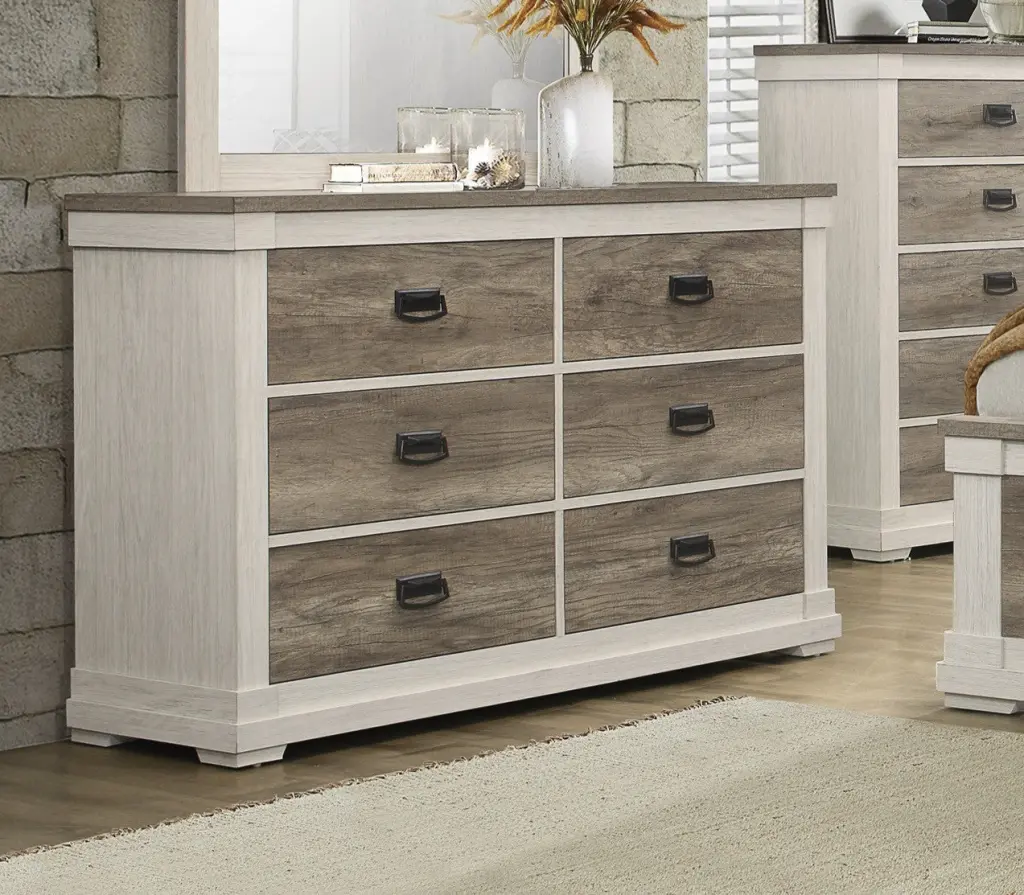 Beautiful White and Weathered Gray Transitional Style 1Pc Dresser 6 Drawers kanepe