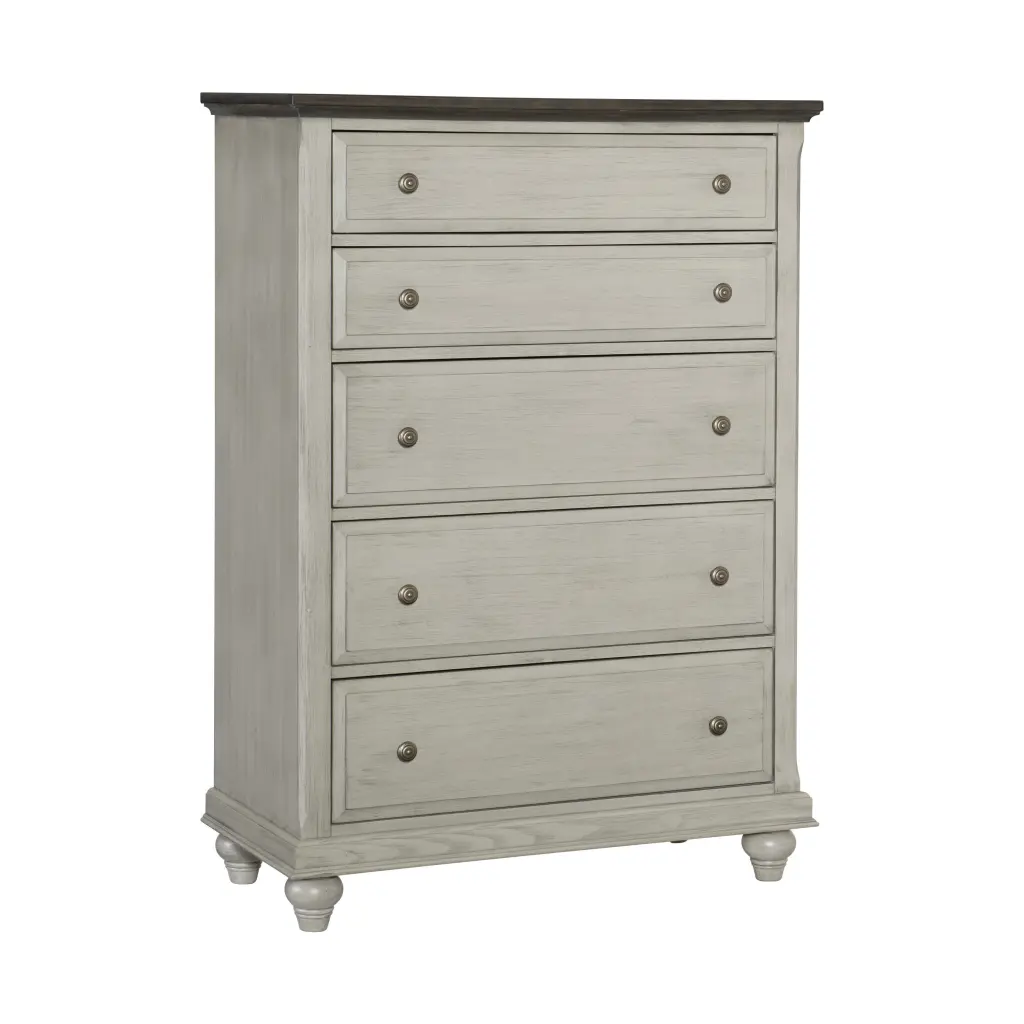 Classic Light Gray Finish Chest 5 Drawers Dark Brown Top Modern Dresser kanepe
