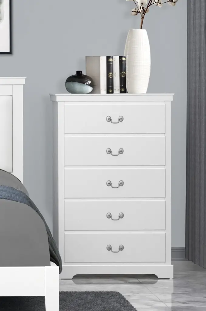 Classic Traditional 1 Piece Timber Chest 5 Drawers White Finish Bedroom kanepe