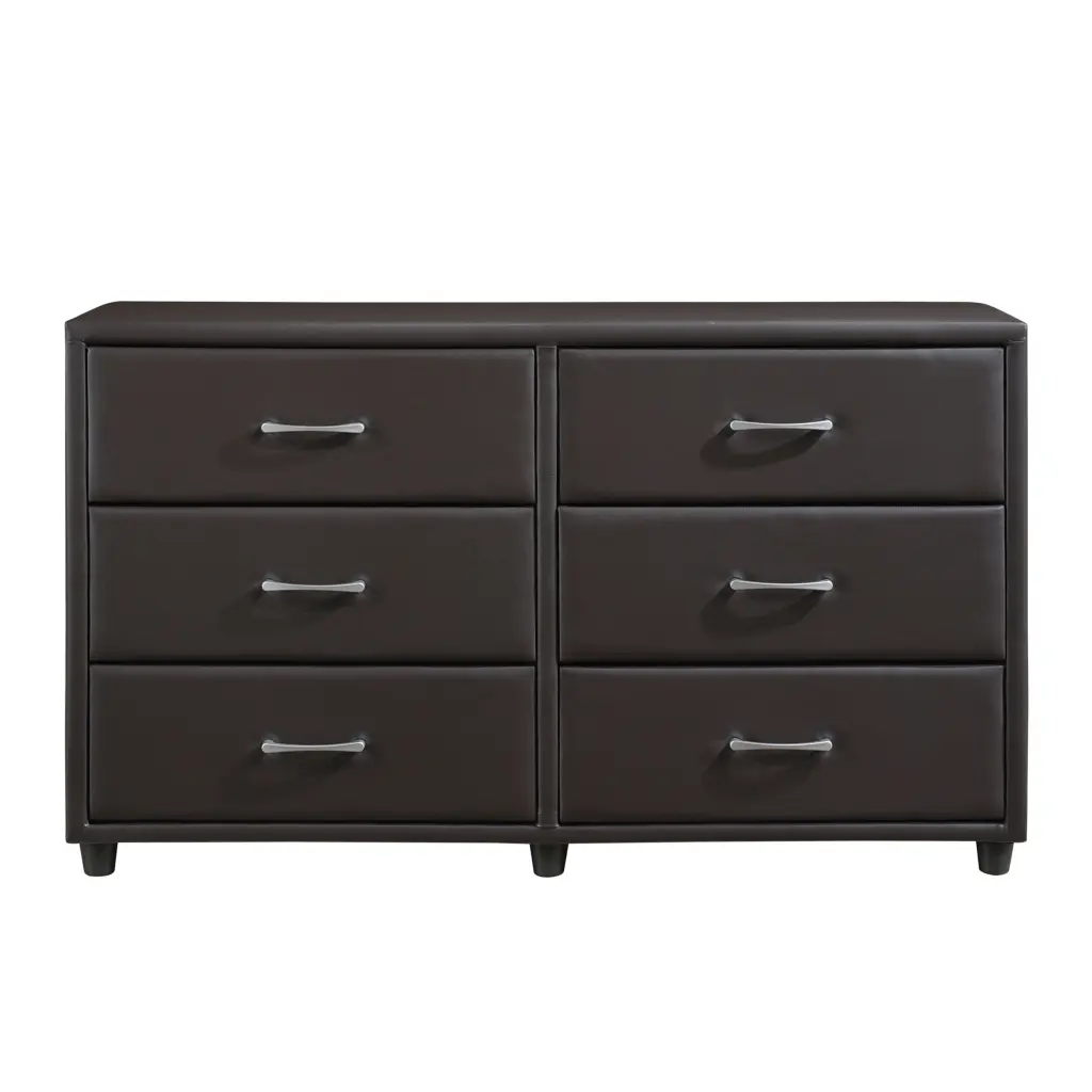 Contemporary 6 Drawer Dresser Faux Hide Upholstery Bedroom kanepe