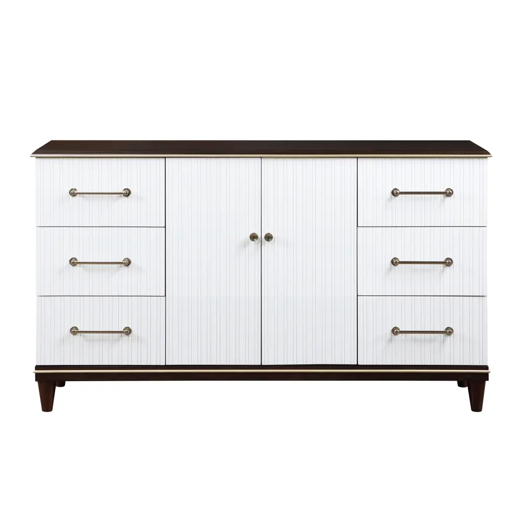 Contemporary White and Cherry Finish Dresser 6 Drawers and 2 Shelves kanepe