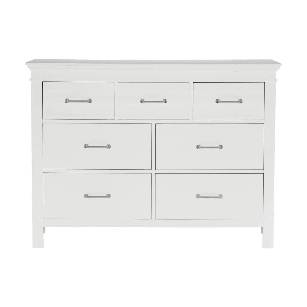 7 Drawer White Finish Dresser Transitional Style Timber Bedroom Furniture kanepe