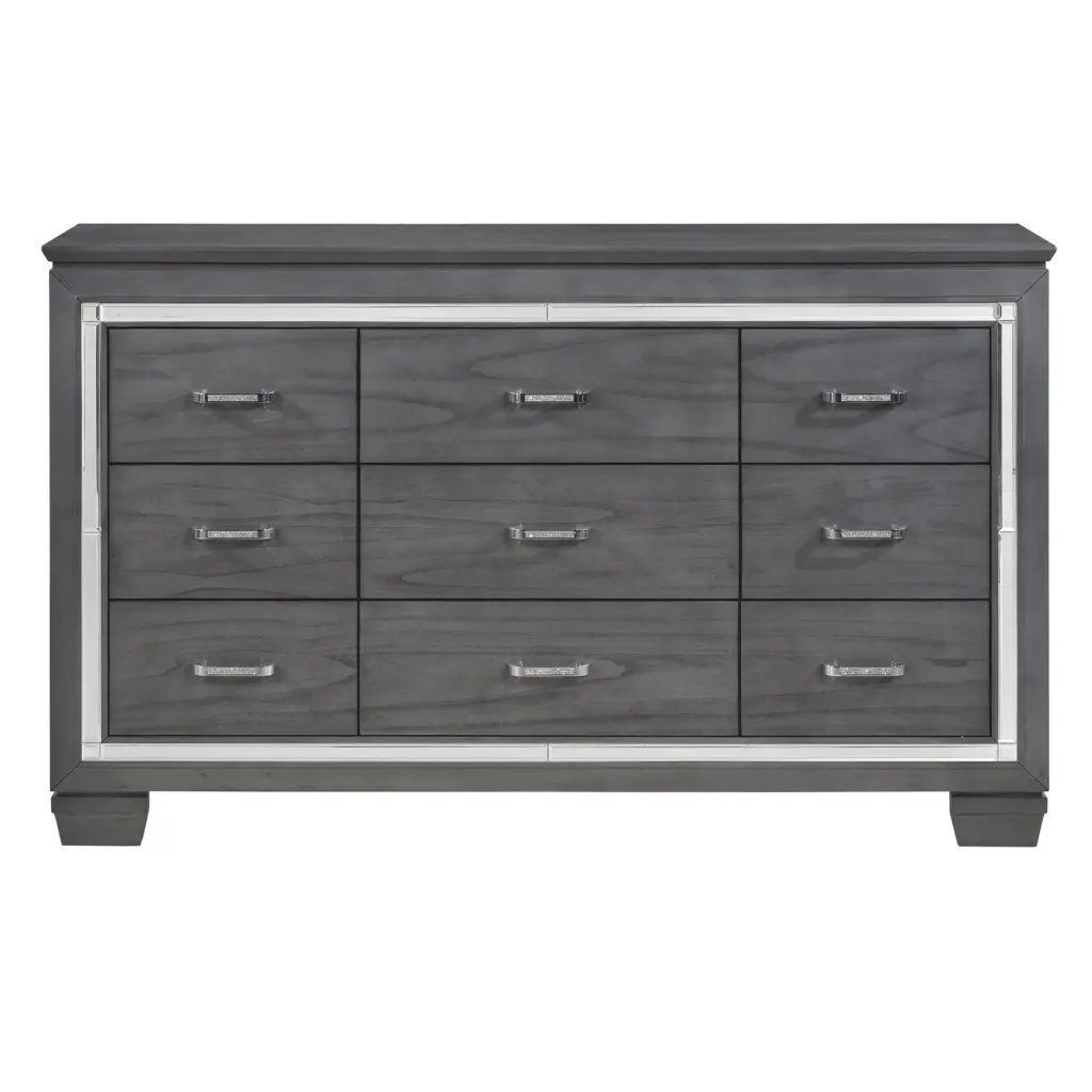 Modern Glam Bedroom 1 Piece Gown Dresser 9 Drawers Gray Finish kanepe