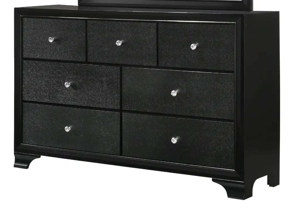 Modern Glam Style Black Finish Seven Drawer Dresser Embossed kanepe