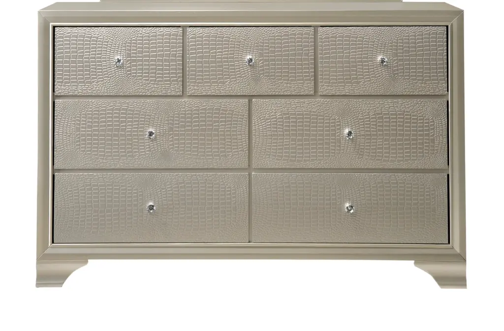 Modern Glam Style Champagne Finish 7 Drawer Dresser Embossed Design, Elegant Storage kanepe
