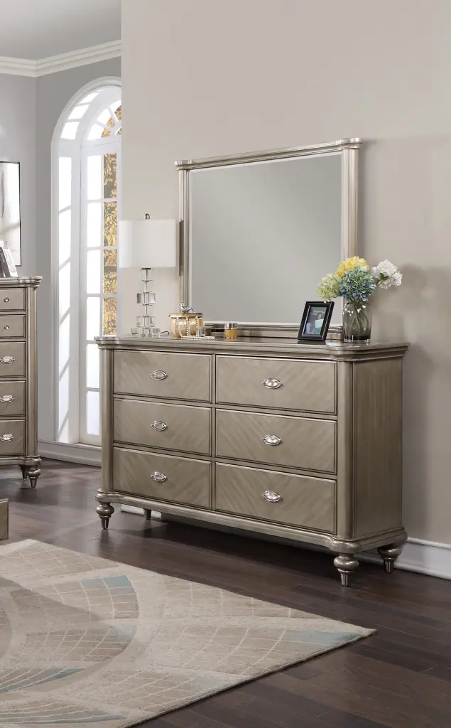 Premium Antique Shiny Metal Champagne Finish Dresser Mirror Storage kanepe