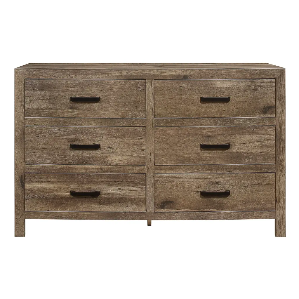 Rustic Style Dresser 6 Storage Drawers Weathered Pine Finish Bedroom kanepe