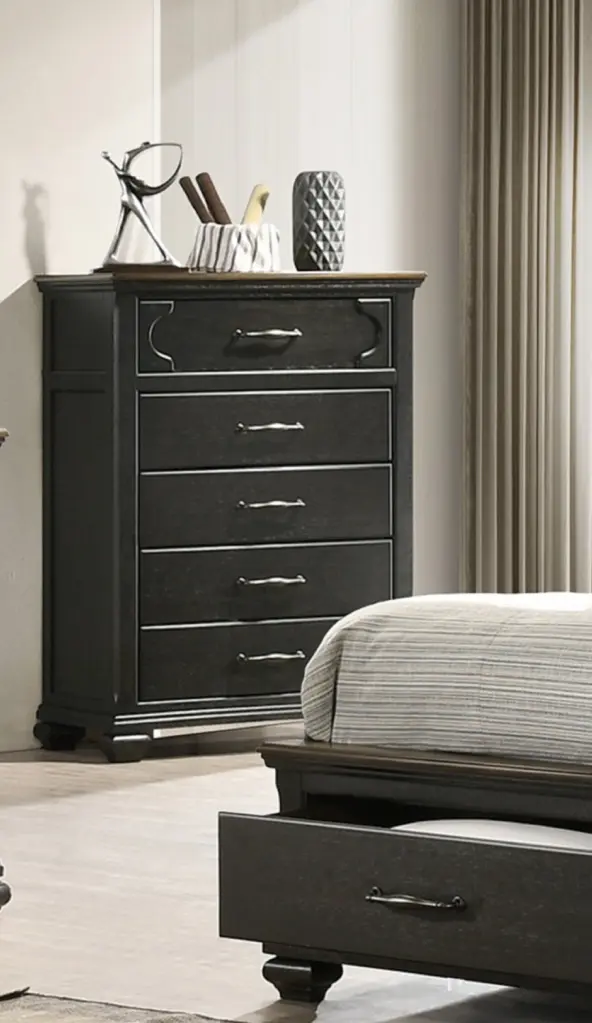 Traditional 5 Drawer Chest Wooden Bedroom Dresser Gray Brown Finish kanepe