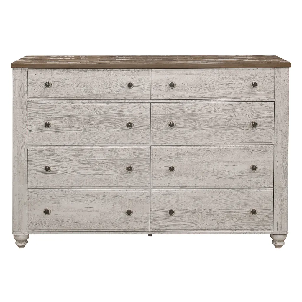 Transitional Rustic Style 8-Drawer Dresser Two-Tone Antique White Finish kanepe