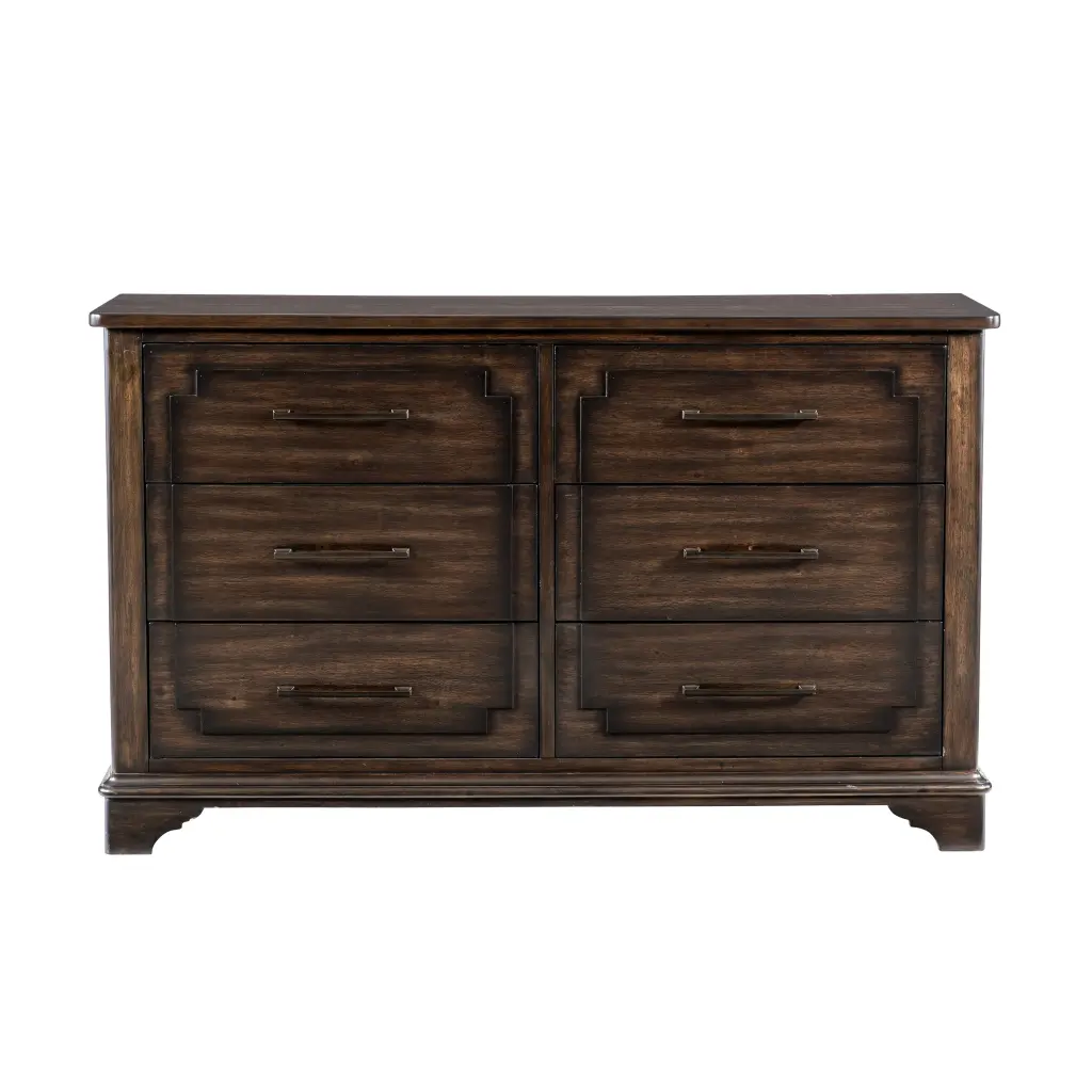 Transitional Style Rustic Brown Finish Dresser 6 Drawers Timberen Bedroom Furniture kanepe