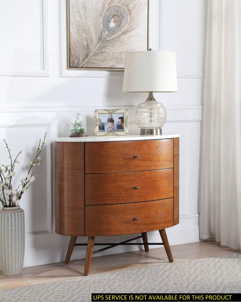 Walnut Finish 1PC Chest Three Drawers Marble Top Ball Bearing Glide Bedroom Furniture kanepe