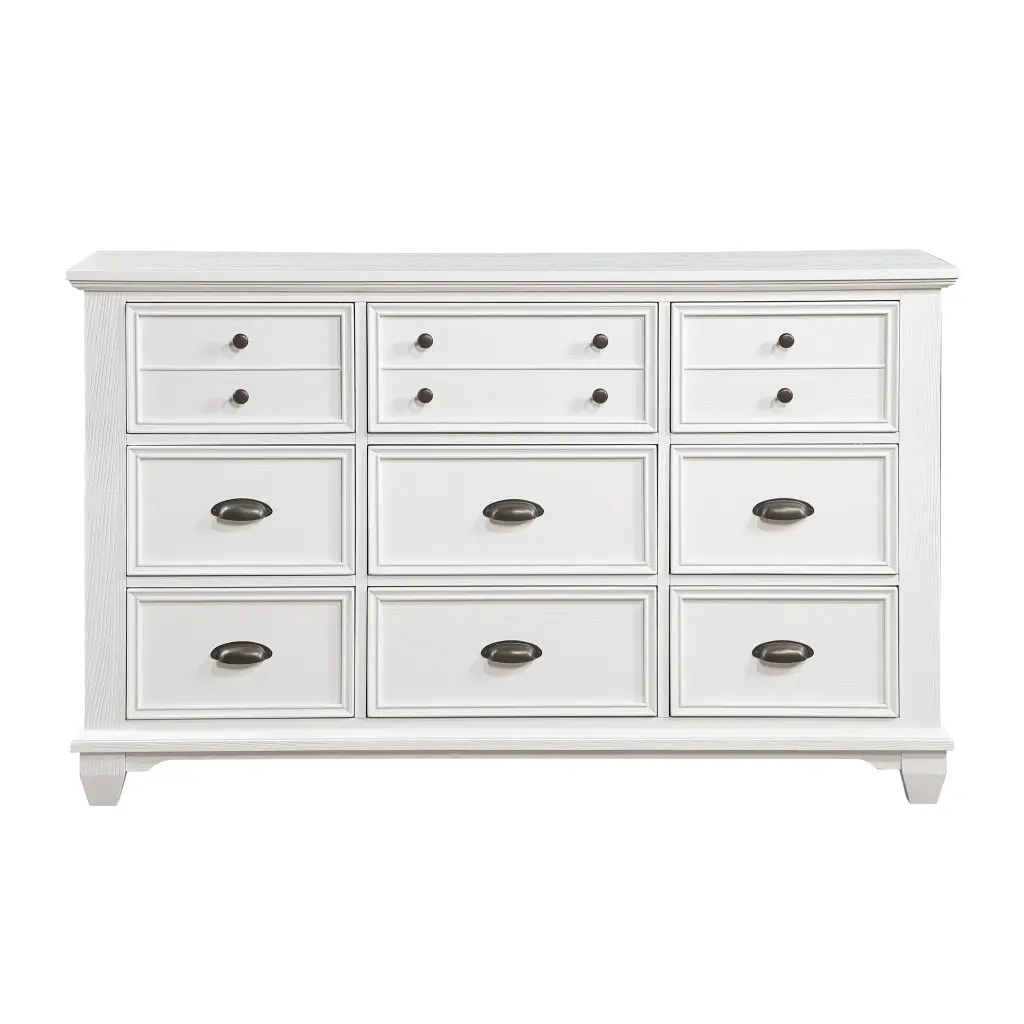 White Finish 9 Drawer Traditional Wooden Bedroom Dresser Gown Chest kanepe