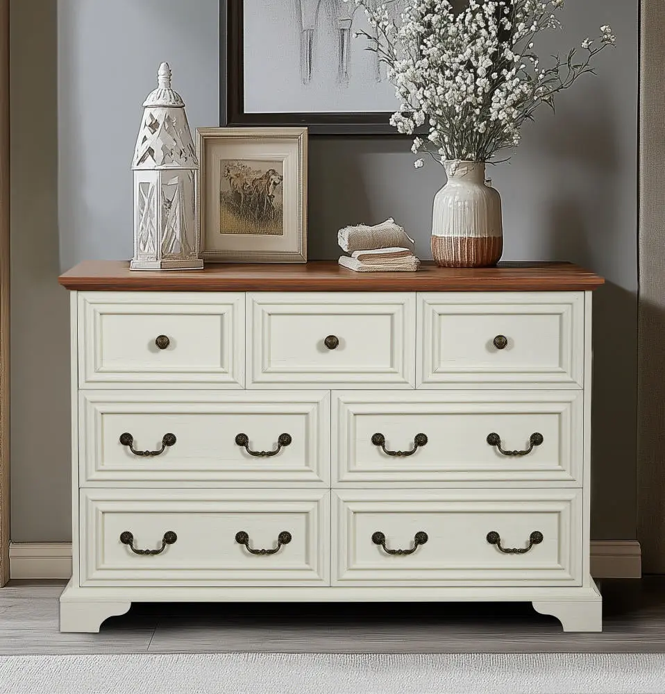Farmhoutilize 7 Drawers Dresser Bedroom Rustic Chest Drawers Ample Storage rnb