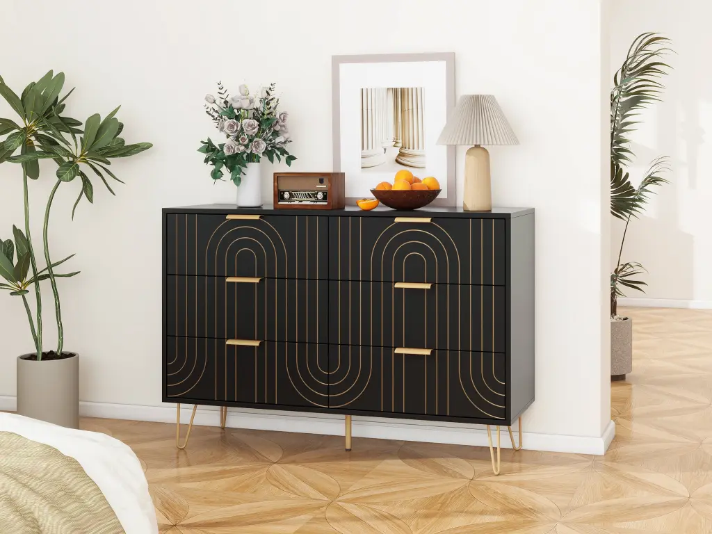Modern 6 Drawer Dresser Metallic Handles and Storage Chest rnb