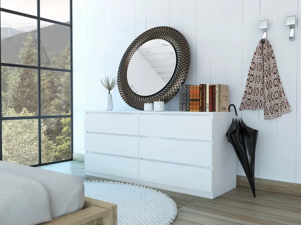 Asteria 6 Drawer Double Dresser Metal Handles White Modern rta mubles colombia