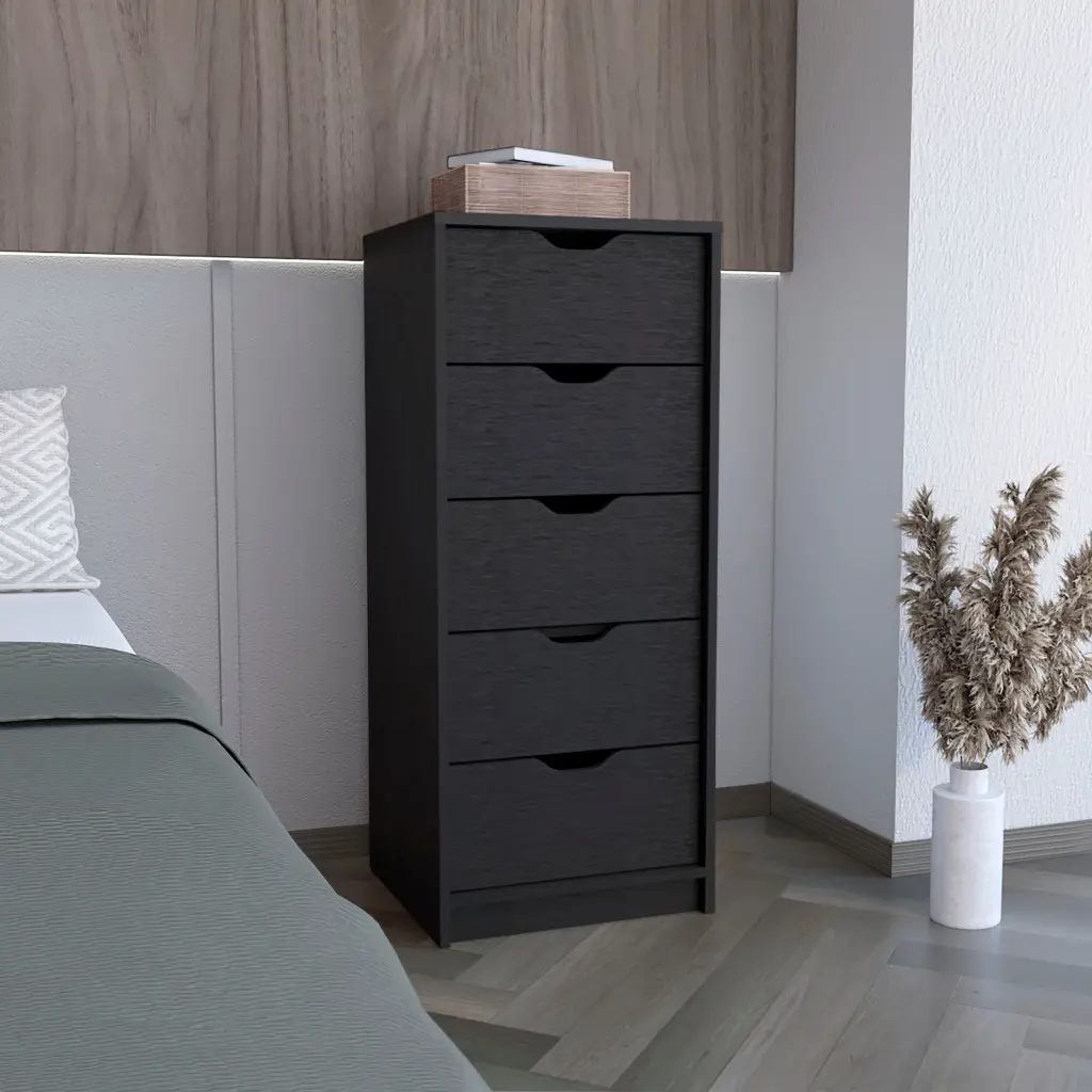 Basilea 5 Drawers Tall Dresser Pull Out System Black Bedroom Furniture rta mubles colombia