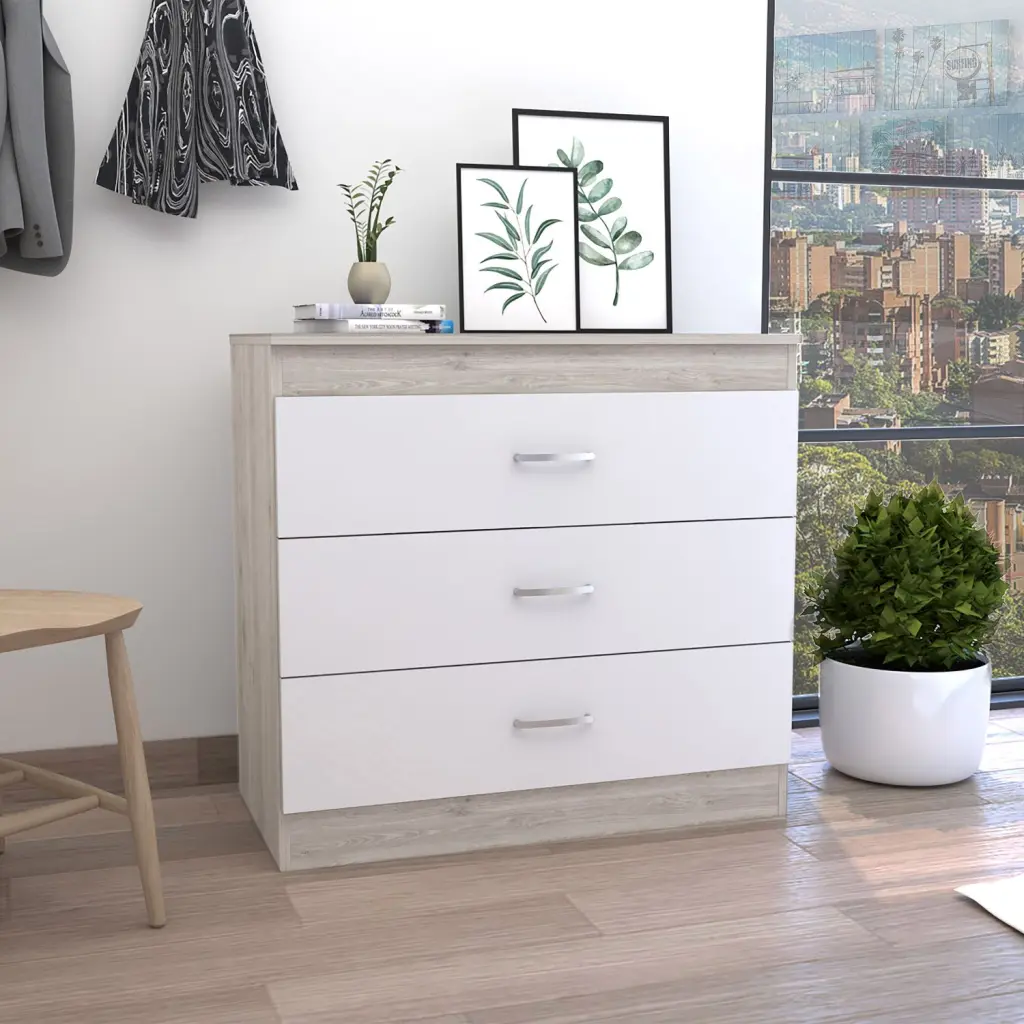 Gown 29 Inch Three Drawers Dresser Metal Hardware Light Gray rta mubles colombia