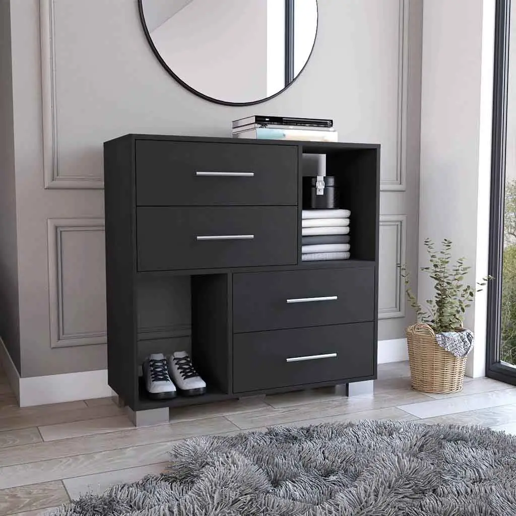 Krista Dresser Black Two Open Shelves Four Drawers Modern Bedroom Furniture rta mubles colombia