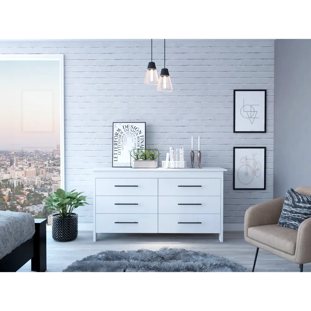HMS 6 Drawer Double Dresser Four Legs High Quality Top White Modern Dresser rta muebles colombia