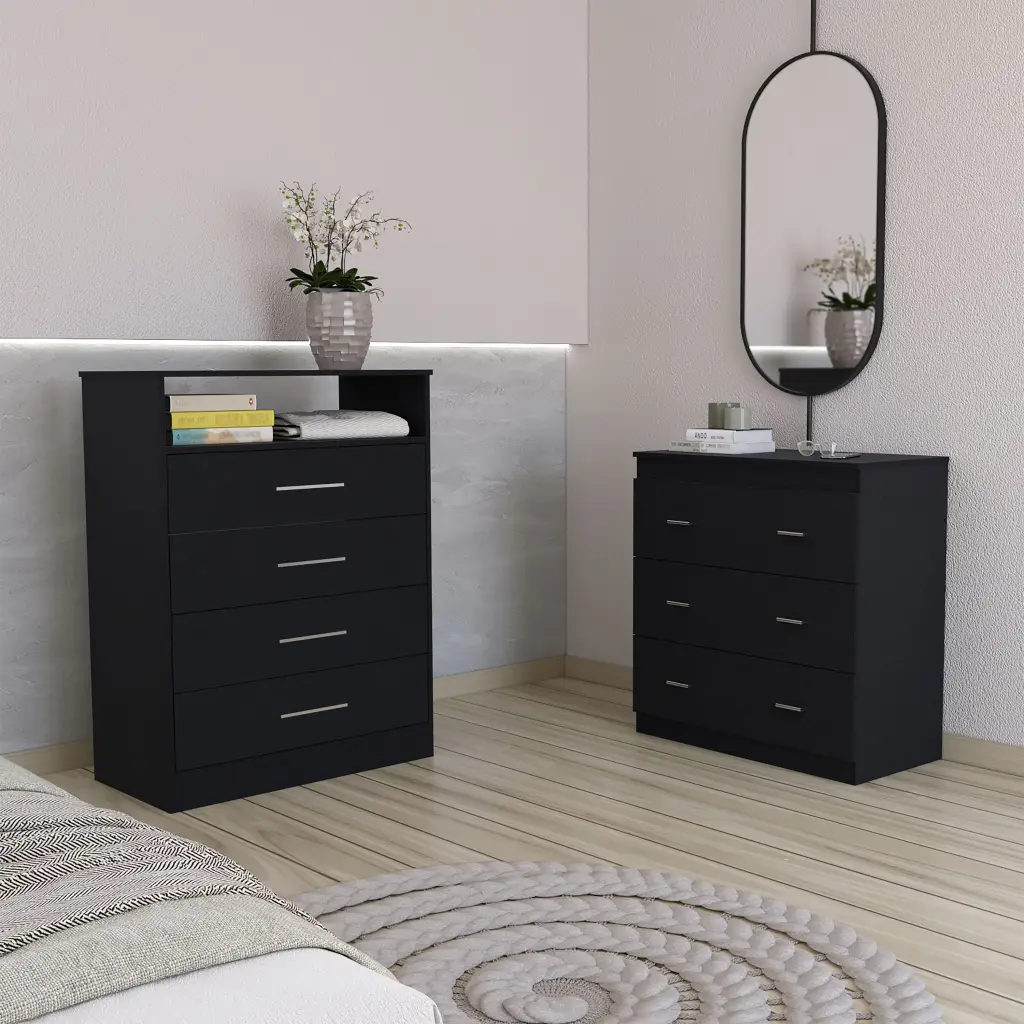2 Piece Bedroom Set - Kairo Dresser & Capri Three Drawer Dresser Black rta muebles colombia