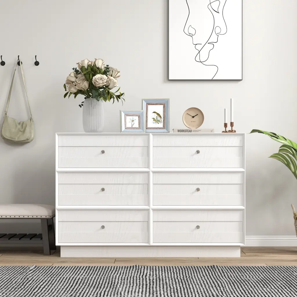 6 Drawer Dresser Modern Closet Dressers Chest Drawers Glass Top Bedroom Furniture tradeber