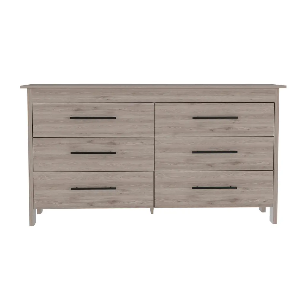 6 Drawer Double Gowner Wezz Bedroom Dresser Light Gray Particle Board treevol furniture