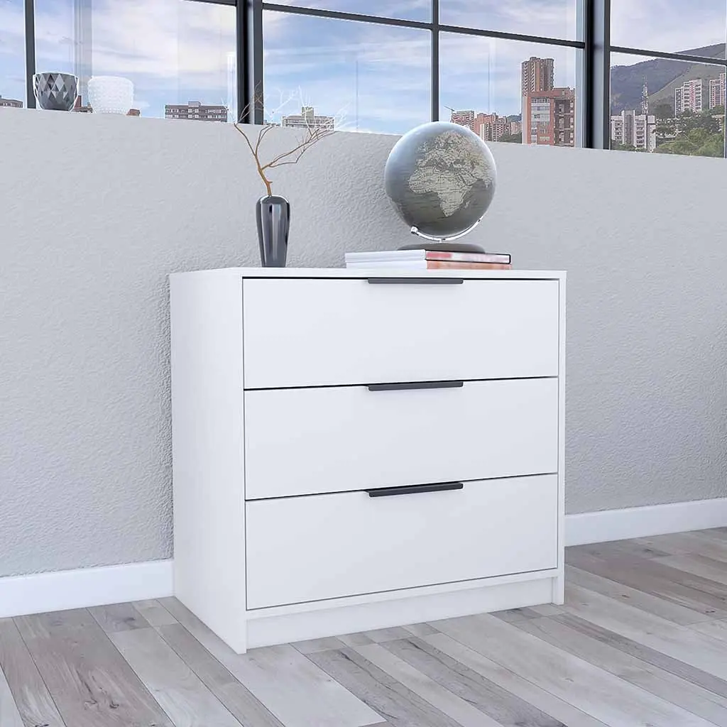 3 Drawers Gown Maryland High-quality Top White Finish Particle Board Dresser treevol furniture