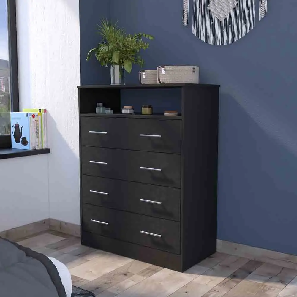 Four Drawer Gown Dresser Wuju Bedroom Furniture Black Particle Board treevol furniture