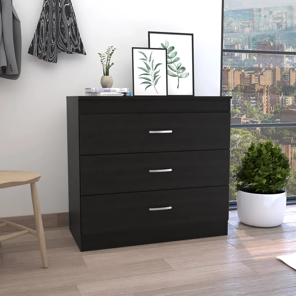 Three Drawer Gown High-quality Top Metal Hardware Black Wengue Dresser treevol furniture
