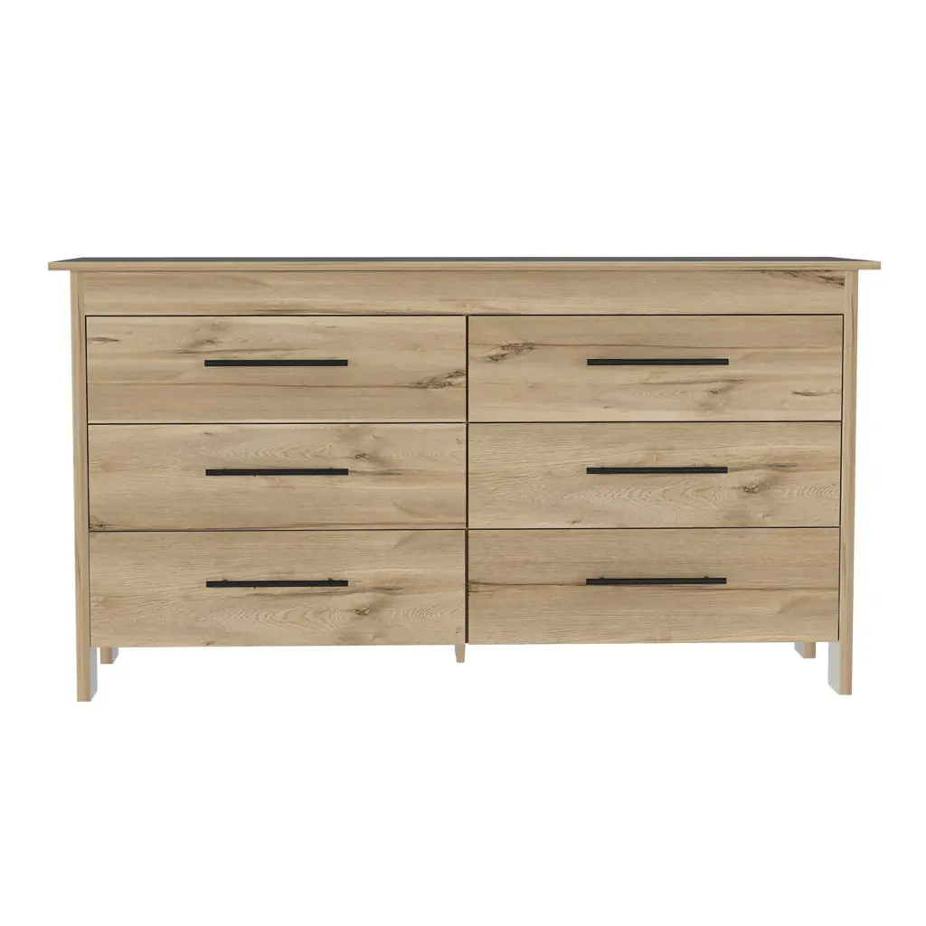 Wezz 6 Drawer Double Dresser Light Oak and White Finish Bedroom treevol furniture