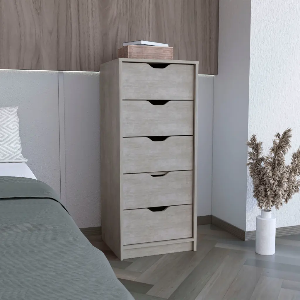 Basilea 5 Drawers Tall Dresser Pull Out System Grey Bedroom Modern tuhome