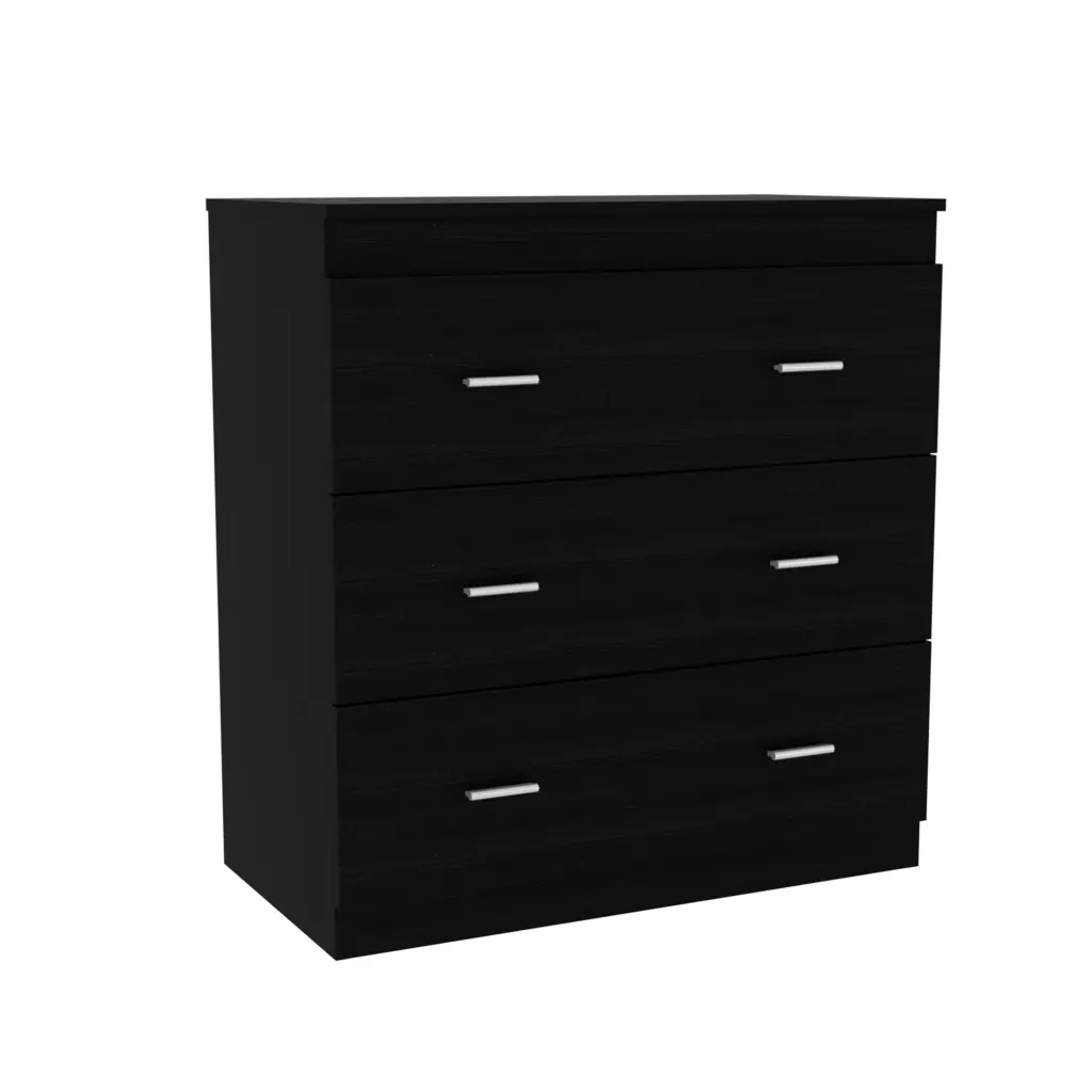 Georgia Three Drawer Dresser Metallic Handles High Quality Top Black Finish tuhome